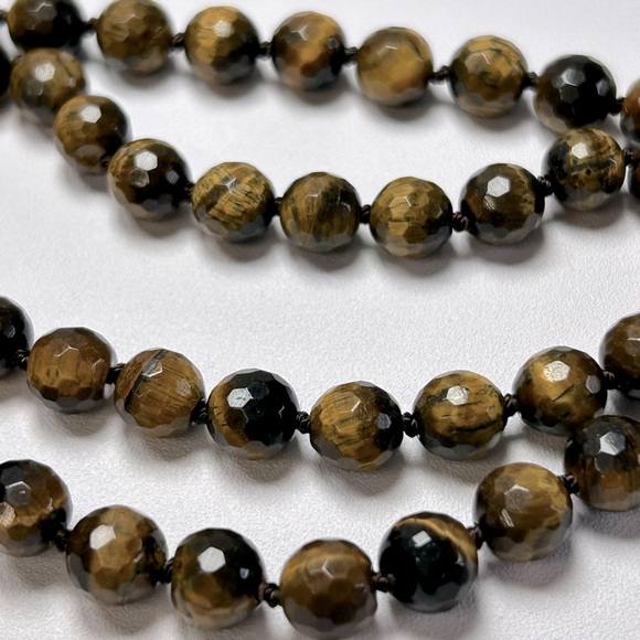Vintage Hand-knotted Faceted Tiger’s Eye Gemstone Beaded Necklace Druzy Pendant - Picture 3 of 6
